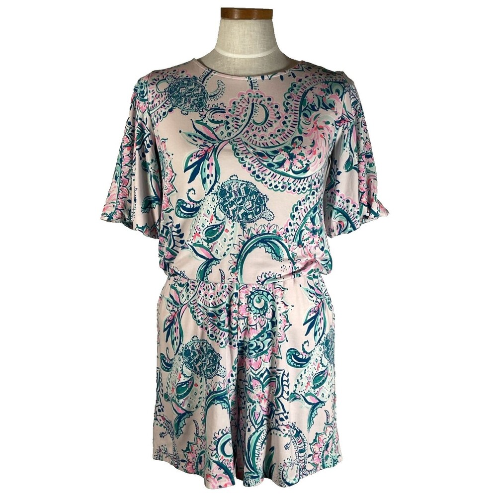 Lilly Pulitzer Britton romper Pink Tropics Tint Tangerine Dream SMALL EUC
